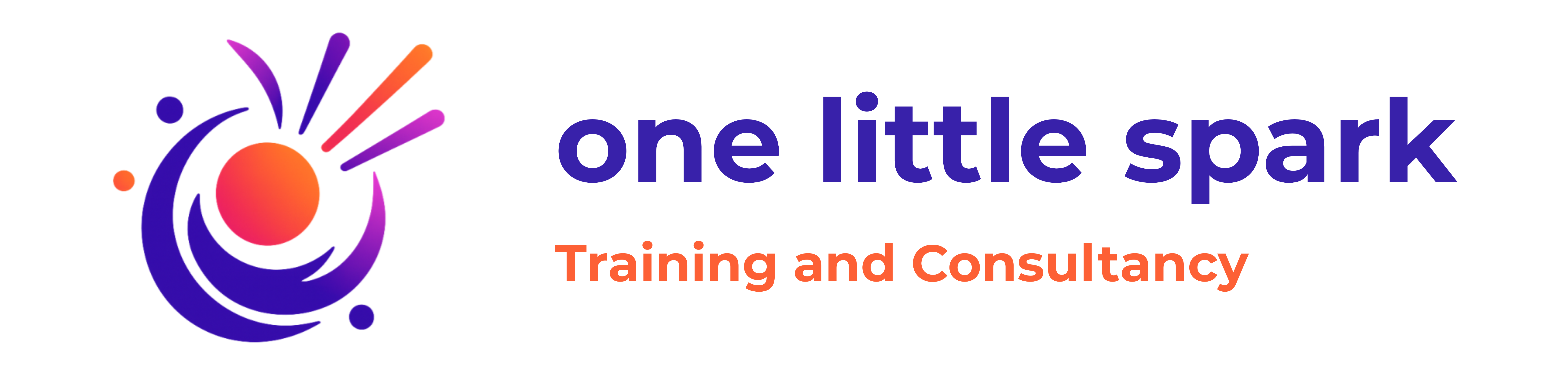 Logo of One Little Spark Training and Consultancy featuring a sun and abstract shapes, with the text 'one little spark Training and Consultancy'.